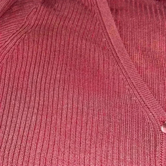 Oliver Perry 100% Silk Rustic Sun Red Ribbed Button Down Cardigan Shirt, PS - Picture 6 of 11